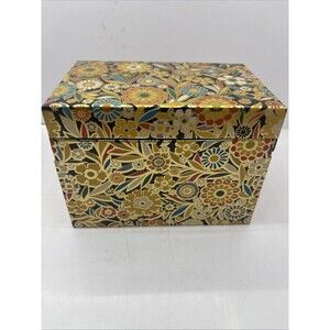 Vintage J. Chein & Co. 1970s Tin Recipe Box Gold Mod Floral Litho USA